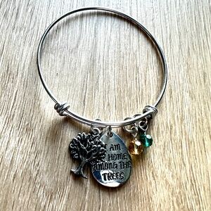Silver Charm Bracelet with Tree and Gem Accents